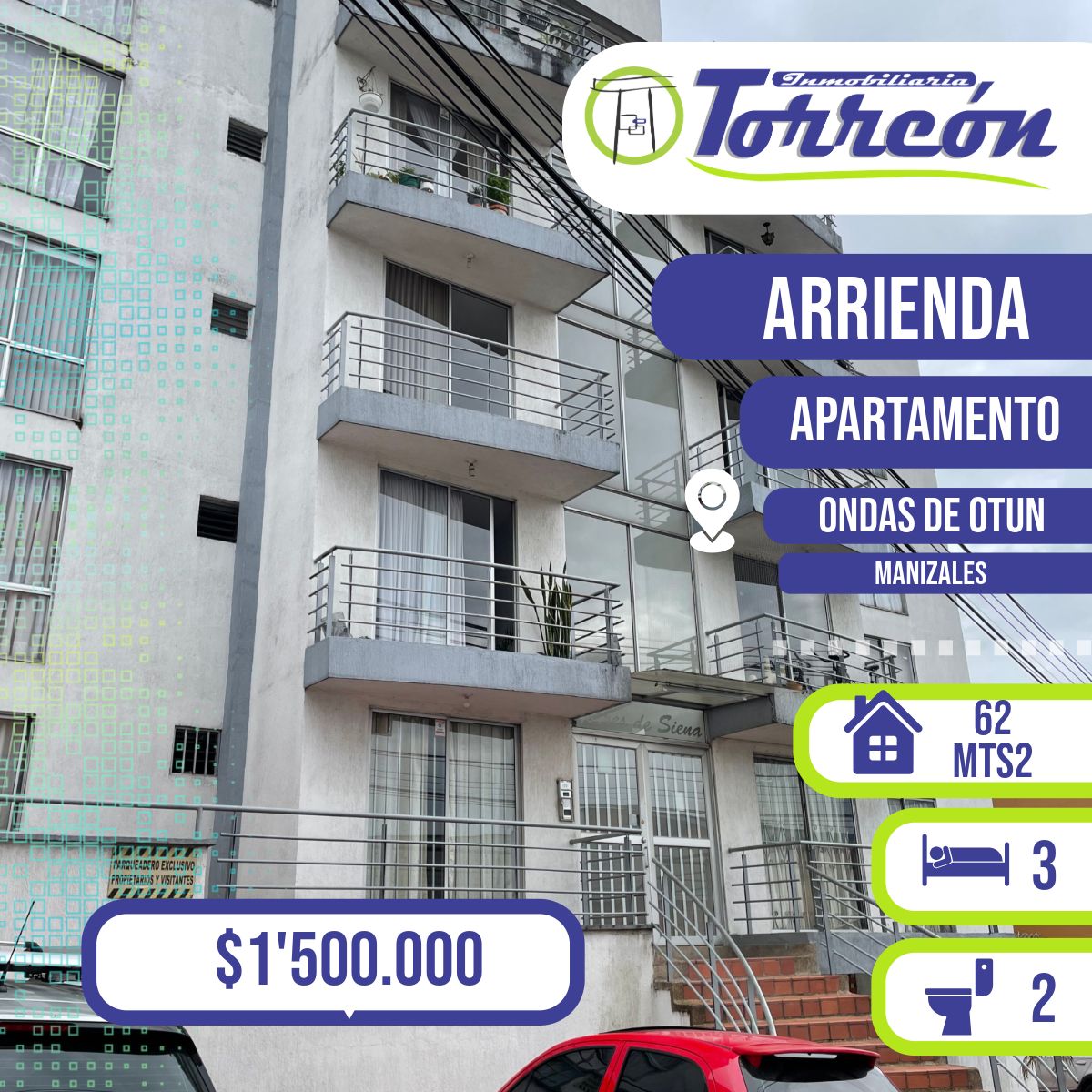 Apartamento en arriendo Caldas Manizales Cervantes 62 m2 Habitaciones 3 Baños 2 Garajes 1 Precio $1350000