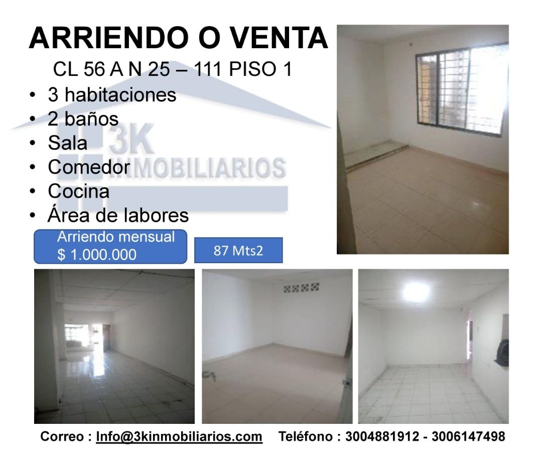 Apartamento en arriendo o venta Atlántico Barranquilla Los Pinos 87 m2 Habitaciones 3 Baños 2 Garajes 0 Precio venta $150000000 Precio arriendo $1000000