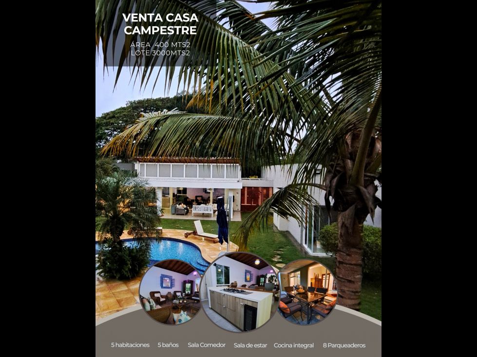 Casa Campestre en venta Valle Del Cauca Cali Cali 300 m2 Habitaciones 5 Baños 5 Garajes 8 Precio $3000000000