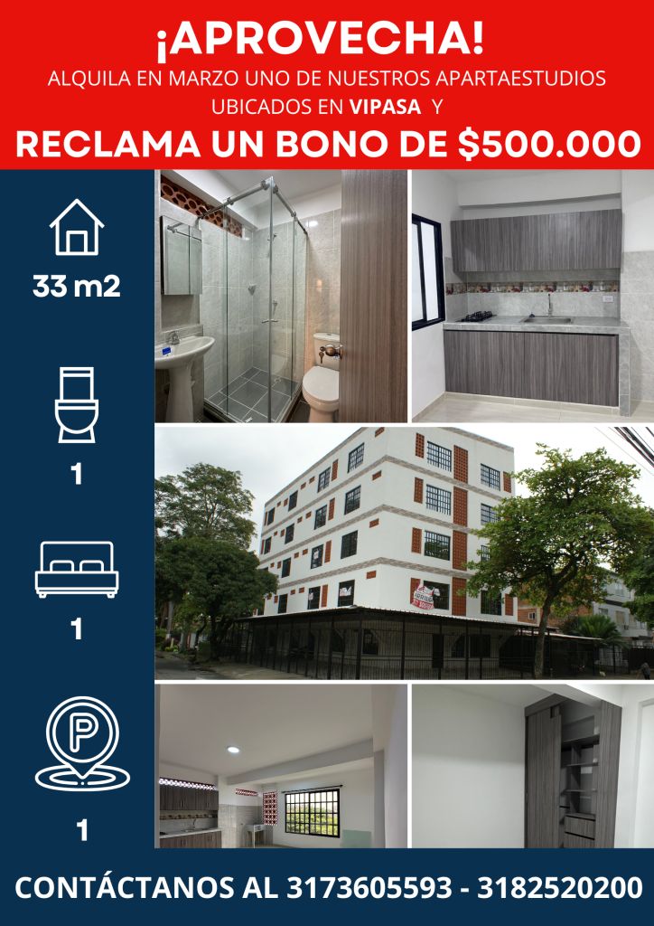 Apartaestudio en arriendo Valle Del Cauca Cali Vipasa 28 m2 Habitaciones 1 Baños 1 Garajes 1 Precio $880000