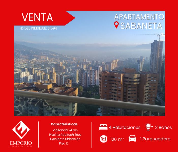 Apartamento en venta Antioquia Sabaneta Las Lomitas 120 m2 Habitaciones 4 Baños 3 Garajes 1 Precio $590000000
