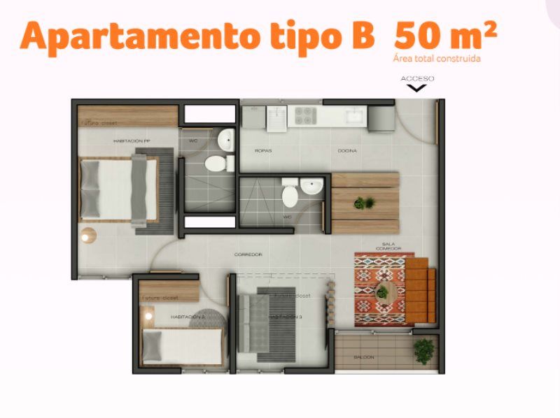 Apartamento en venta Antioquia La Estrella Vereda Pueblo Viejo 50 m2 Habitaciones 2 Baños 2 Garajes 0 Precio $201300000