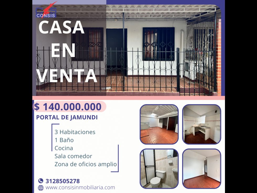 Casa en venta Valle Del Cauca Jamundí Portal De Jamundí 60 m2 Habitaciones 3 Baños 1 Garajes 0 Precio $140000000
