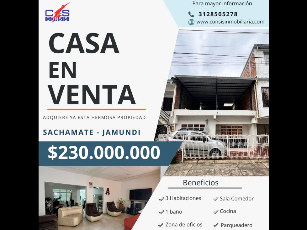 Casa en venta Valle Del Cauca Jamundí Br Sachamate 102 m2 Habitaciones 3 Baños 1 Garajes 1 Precio $230000000
