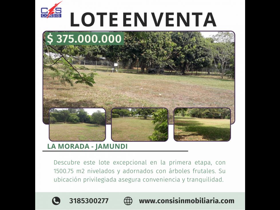 Lote en venta Valle Del Cauca Jamundí Cn Samanes De La Morada 1500 m2 Habitaciones 0 Baños 0 Garajes 0 Precio $375000000