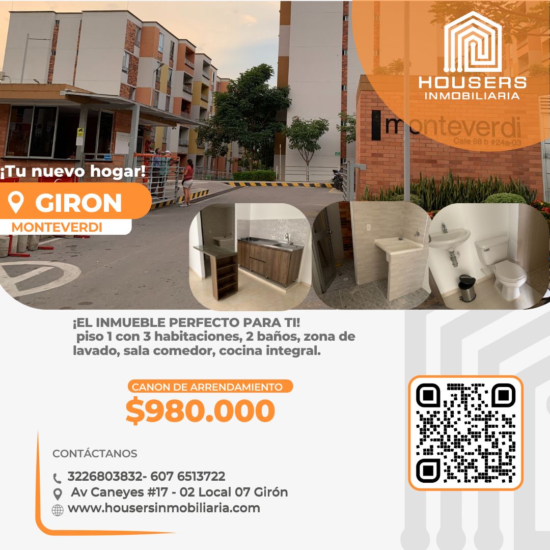 Apartamento en arriendo Santander Girón El Palenque 25 m2 Habitaciones 3 Baños 2 Garajes 1 Precio $950000