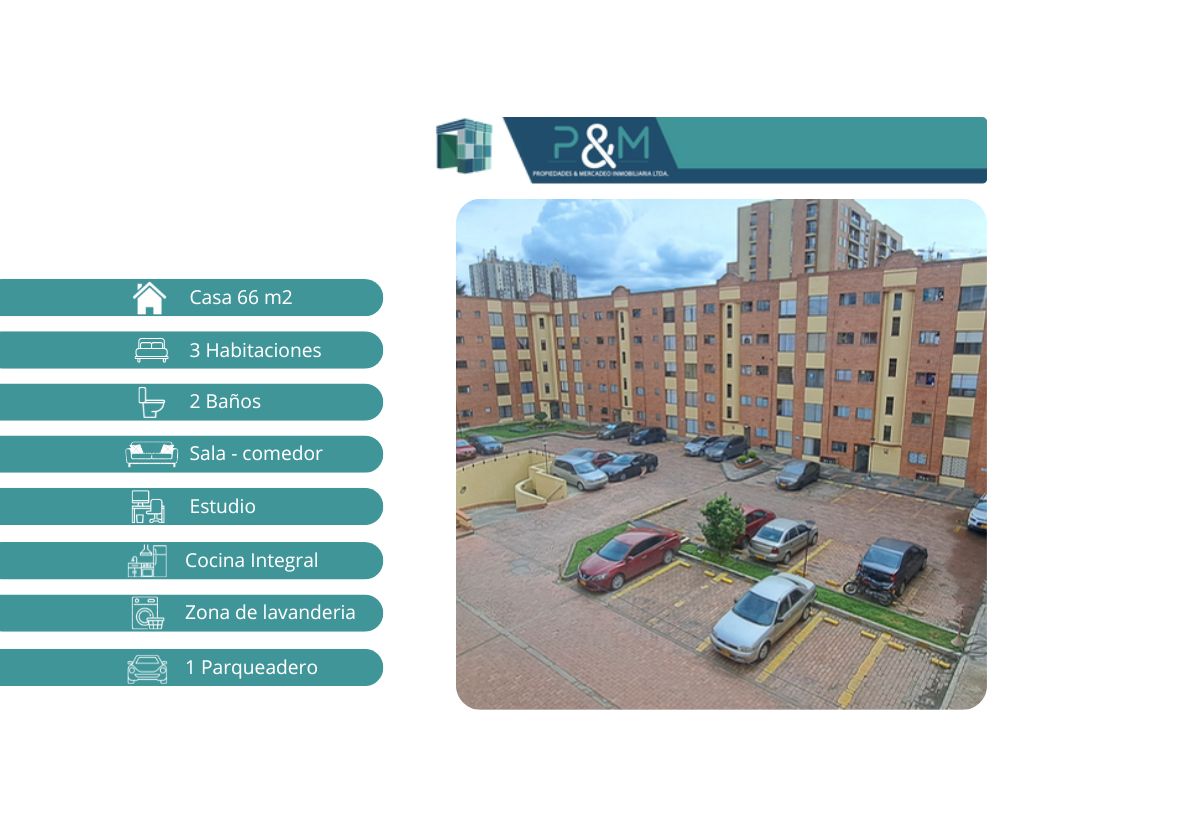 Apartamento en arriendo Cundinamarca Bogotá Cjr Monterrey I 66 m2 Habitaciones 3 Baños 2 Garajes 1 Precio $1800000