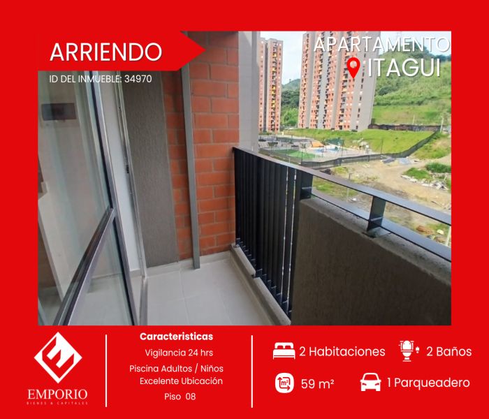 Apartamento en arriendo Antioquia Itagüí Zona Rural 59 m2 Habitaciones 2 Baños 2 Garajes 1 Precio $2250000