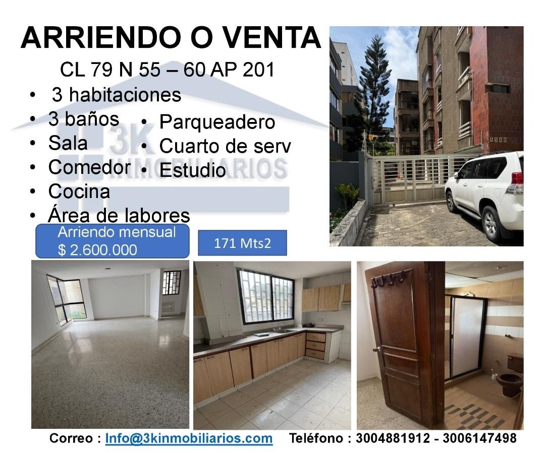Apartamento en arriendo o venta Atlántico Barranquilla Villa Country 171 m2 Habitaciones 3 Baños 3 Garajes 1 Precio venta $450000000 Precio arriendo $2600000