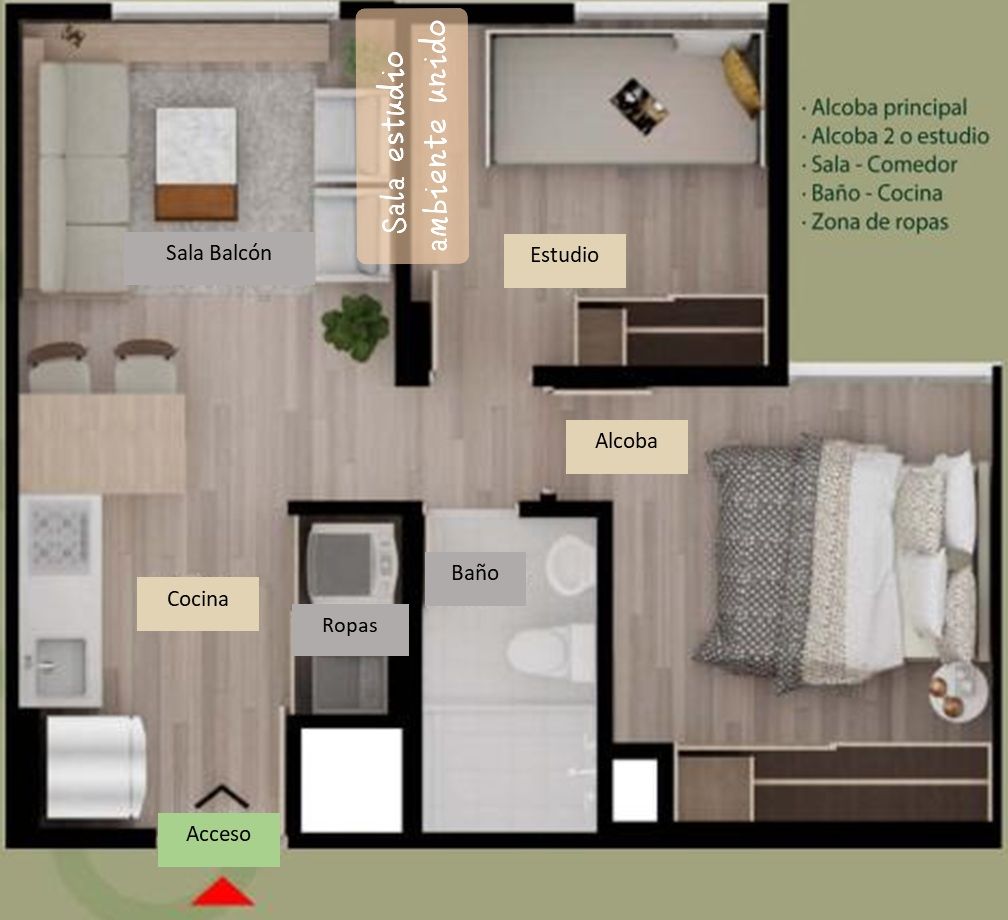 Apartamento en arriendo Cundinamarca Bogotá El Liston 40 m2 Habitaciones 2 Baños 1 Garajes 0 Precio $1437230