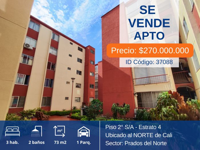Apartamento en venta Valle Del Cauca Cali Prados Del Norte 73 m2 Habitaciones 3 Baños 2 Garajes 1 Precio $270000000