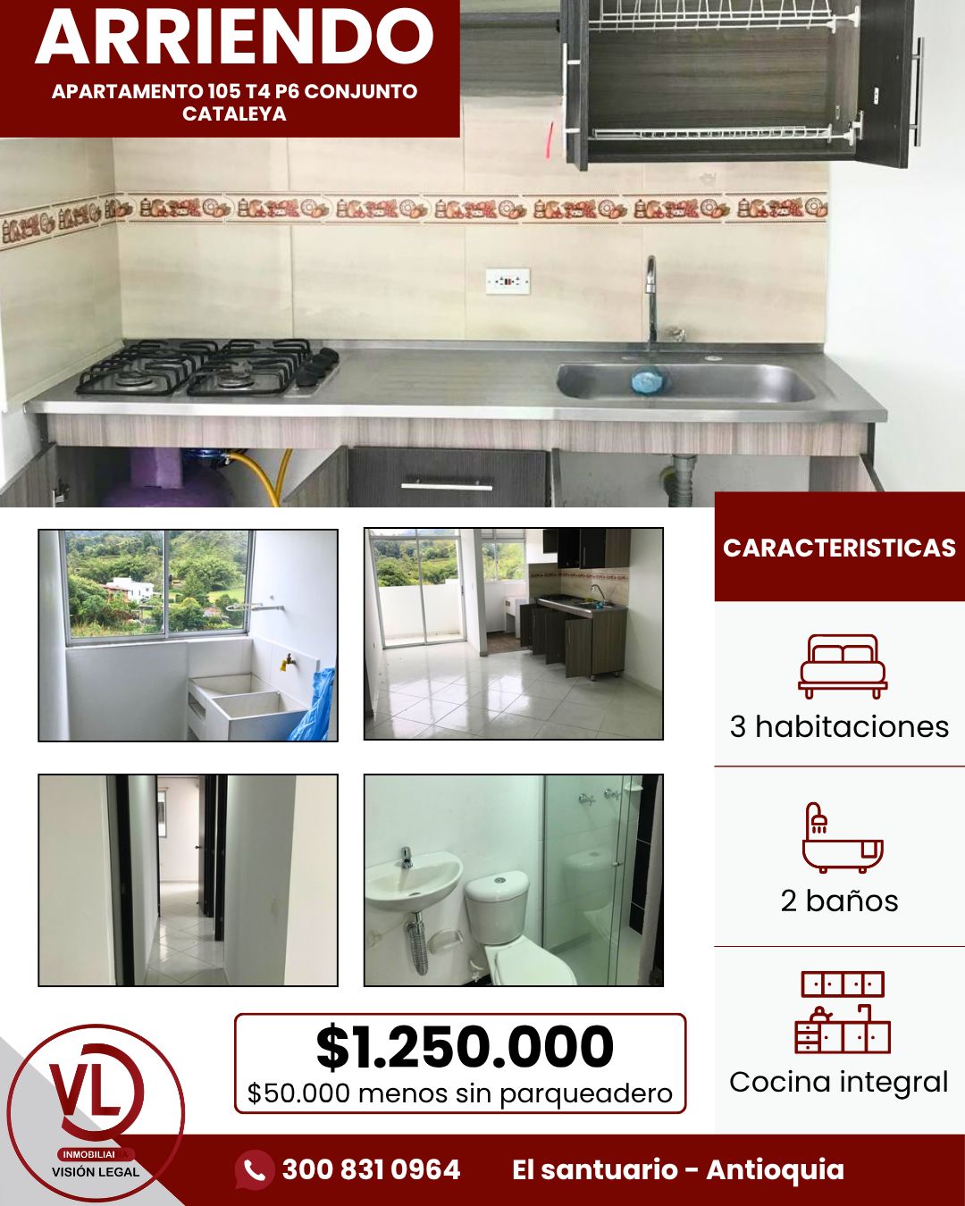 Apartamento en arriendo Antioquia El Santuario Las Lajas 67 m2 Habitaciones 3 Baños 2 Garajes 1 Precio $1250000