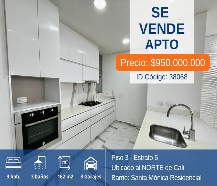 Apartamento en venta Valle Del Cauca Cali Santa Mónica 162 m2 Habitaciones 3 Baños 3 Garajes 3 Precio $950000000