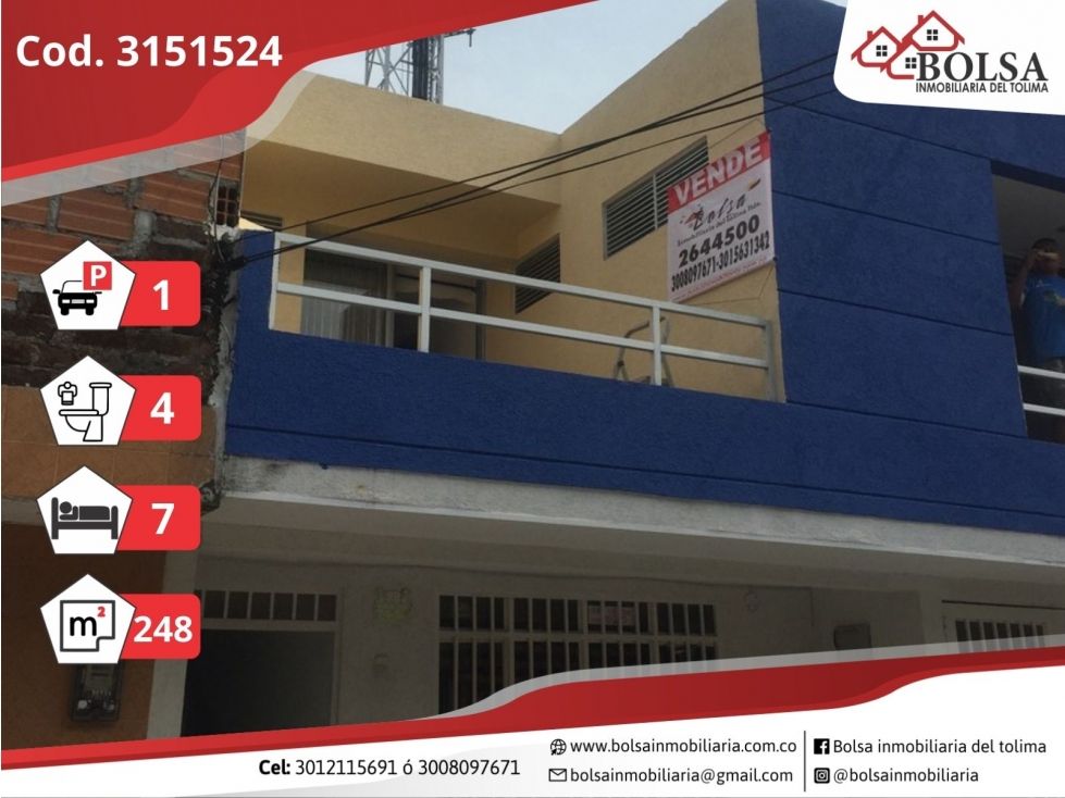 Casa en venta Tolima Ibagué Br Jardin Valparaiso 248 m2 Habitaciones 7 Baños 4 Garajes 1 Precio $470000000