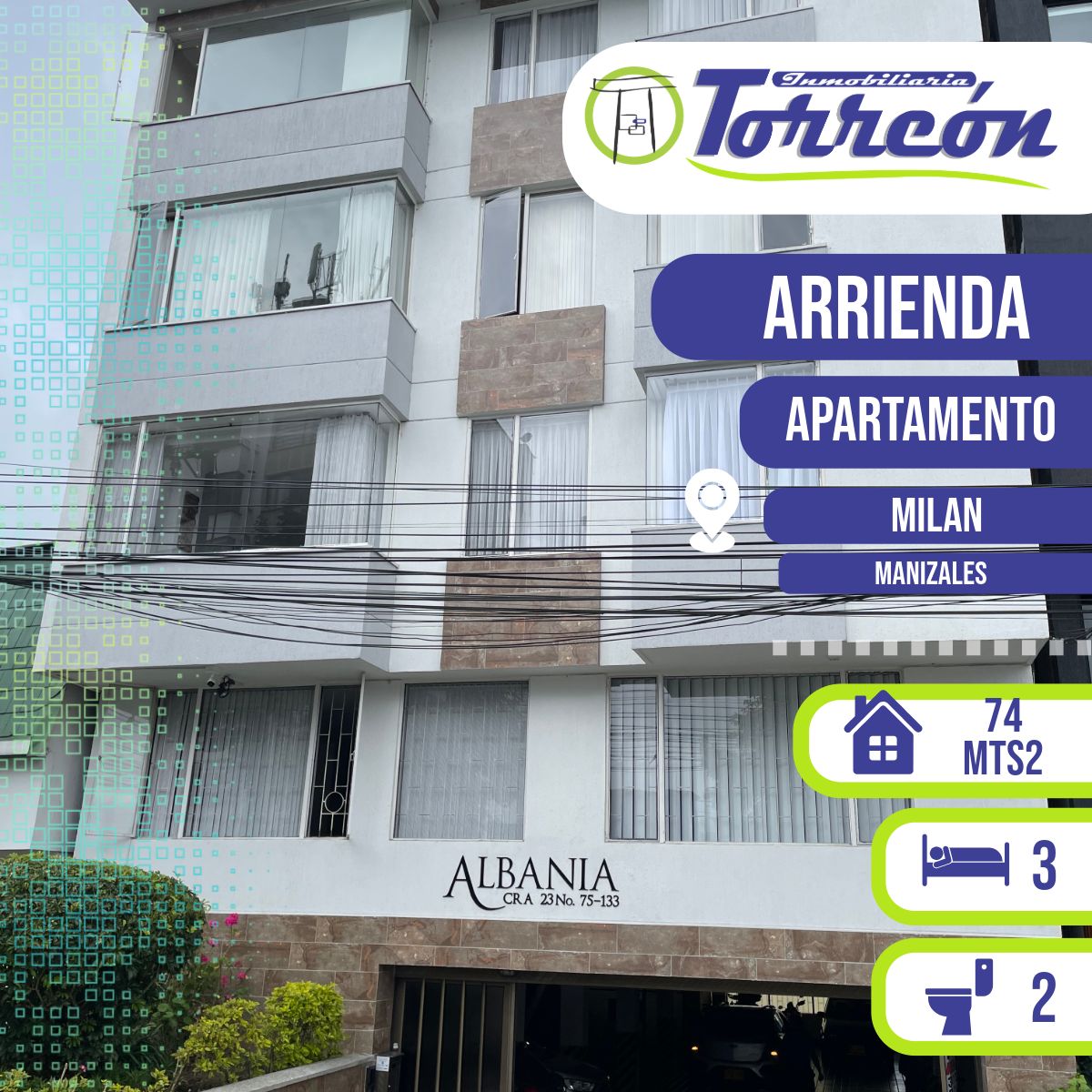 Apartamento en arriendo Caldas Manizales Milán 74 m2 Habitaciones 3 Baños 2 Garajes 1 Precio $1800000