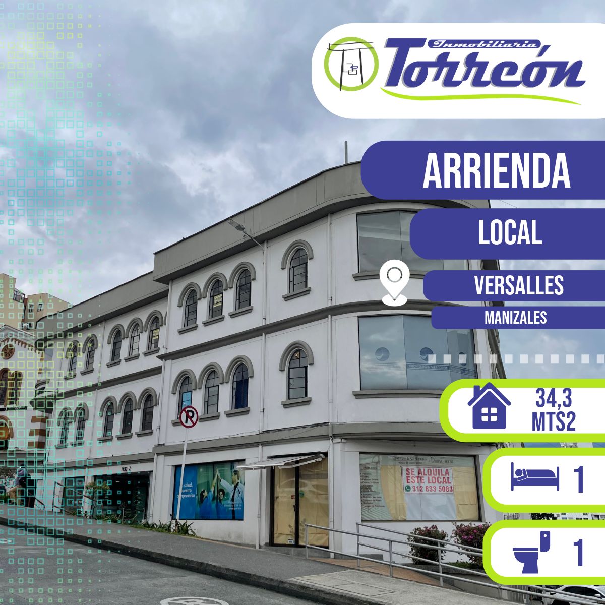 Oficina en arriendo Caldas Manizales Versalles 34 m2 Habitaciones 0 Baños 1 Garajes 0 Precio $1300000