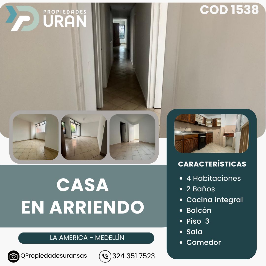 Casa en arriendo Antioquia Medellín La America 134 m2 Habitaciones 4 Baños 2 Garajes 0 Precio $2910000