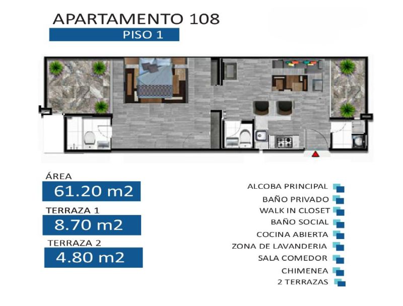 Apartamento en venta Cundinamarca Bogotá Niza Norte 61 m2 Habitaciones 1 Baños 2 Garajes 2 Precio $603236000
