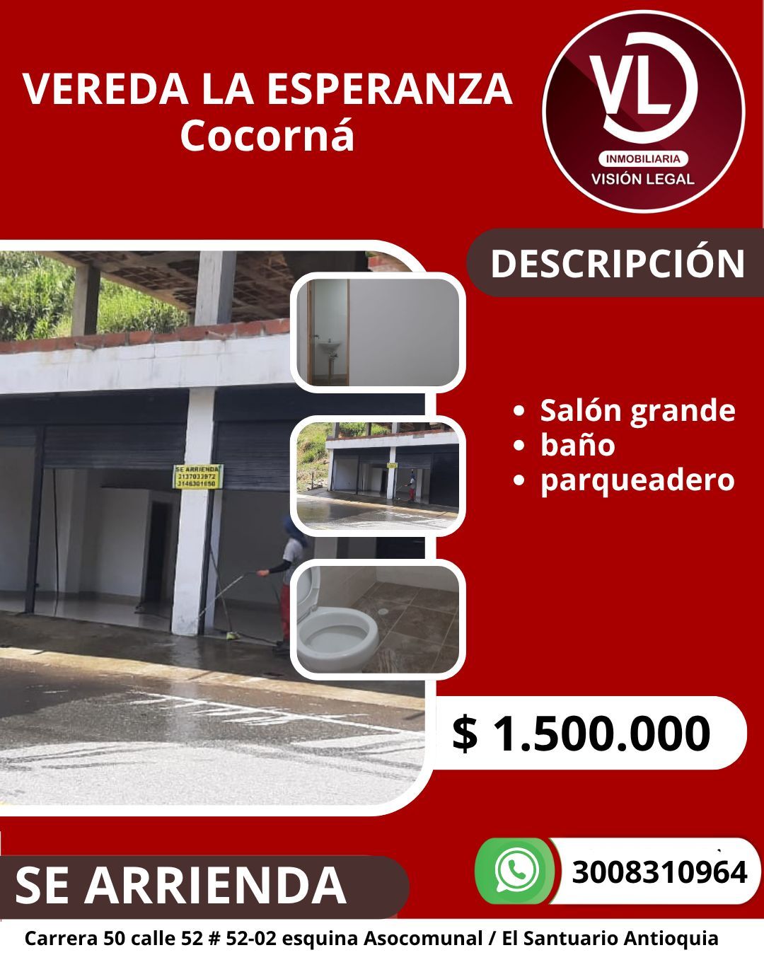 Bodega en arriendo Antioquia Cocorná Vereda El Cedro 88 m2 Habitaciones 0 Baños 1 Garajes 0 Precio $1500000