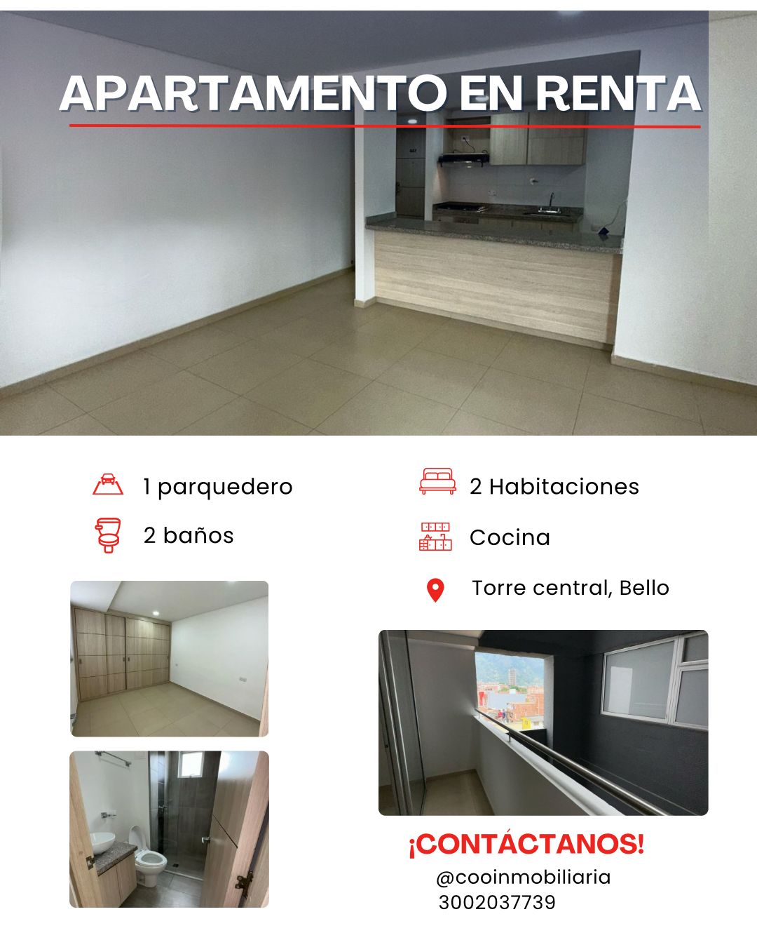 Apartamento en arriendo Antioquia Bello Centro 72 m2 Habitaciones 2 Baños 2 Garajes 1 Precio $2100000