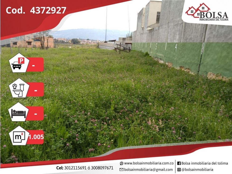 Lote en venta Cundinamarca Tocancipá Sector Centro 1005 m2 Habitaciones 0 Baños 0 Garajes 0 Precio $620000000