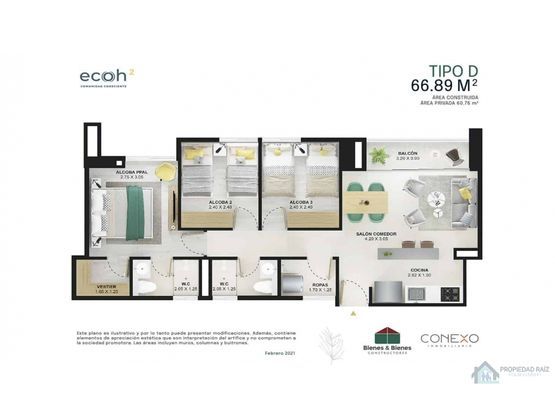 Apartamento en venta Antioquia Sabaneta Balcones De La Holanda 67 m2 Habitaciones 3 Baños 2 Garajes 1 Precio $445000000