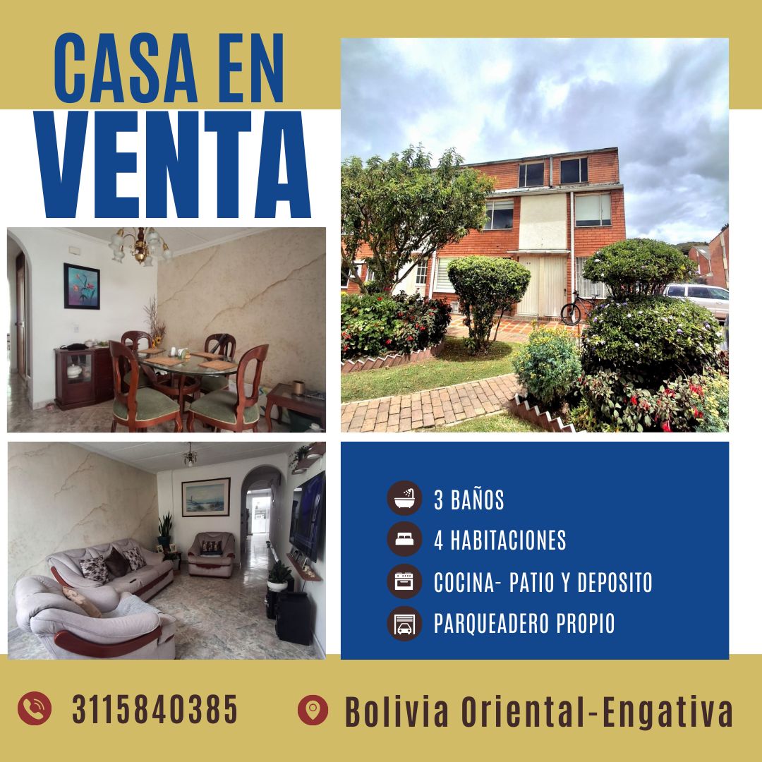 Casa en venta Cundinamarca Bogotá Cjr Bolivia Oriental 100 m2 Habitaciones 4 Baños 3 Garajes 1 Precio $425000000