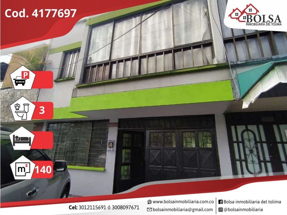 Local en venta Tolima Ibagué Santa Helena 140 m2 Habitaciones 0 Baños 3 Garajes 1 Precio $500000000