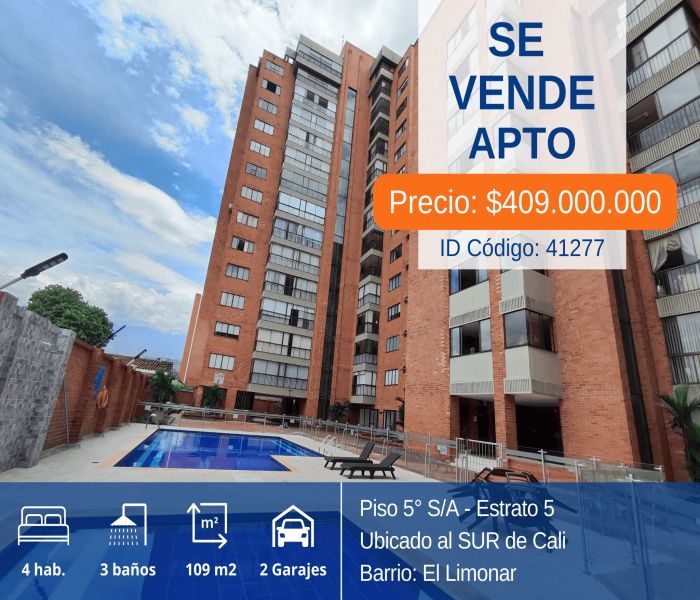 Apartamento en venta Valle Del Cauca Cali El Gran Limonar 109 m2 Habitaciones 4 Baños 3 Garajes 2 Precio $409000000
