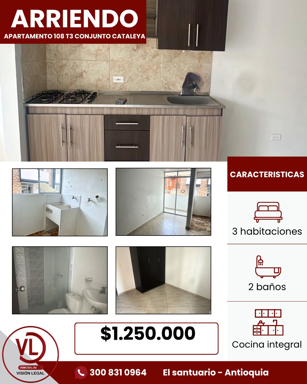 Apartamento en arriendo Antioquia El Santuario El Santuario 60 m2 Habitaciones 3 Baños 2 Garajes 0 Precio $1200000