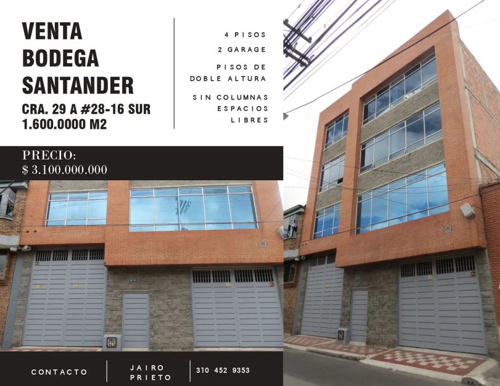 Bodega en venta Cundinamarca Bogotá Santander Sur 1560 m2 Habitaciones 0 Baños 4 Garajes 0 Precio $3350000000