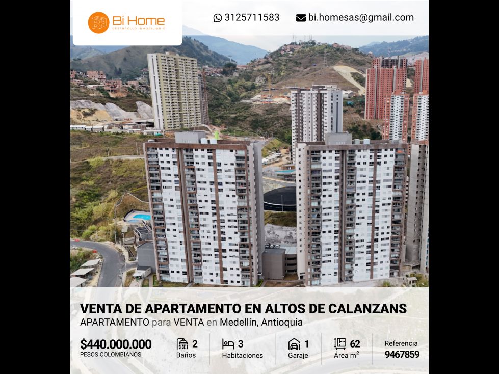 Apartamento en venta Antioquia Medellín Santa Rosa De Lima 62 m2 Habitaciones 3 Baños 2 Garajes 1 Precio $440000000