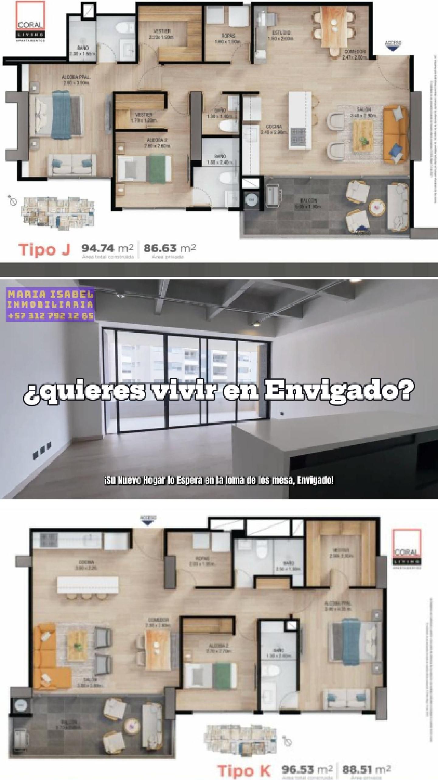 Apartamento en venta Antioquia Envigado La Mesa 96 m2 Habitaciones 3 Baños 2 Garajes 2 Precio $997000000