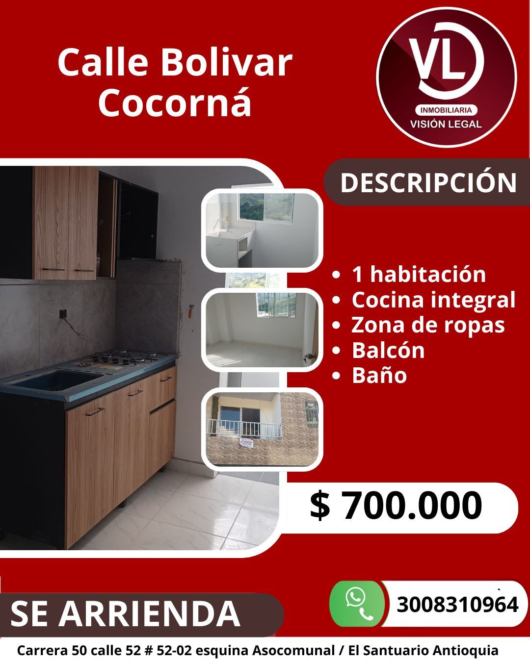 Apartaestudio en arriendo Antioquia Cocorná Vereda El Cedro 48 m2 Habitaciones 1 Baños 1 Garajes 0 Precio $500000