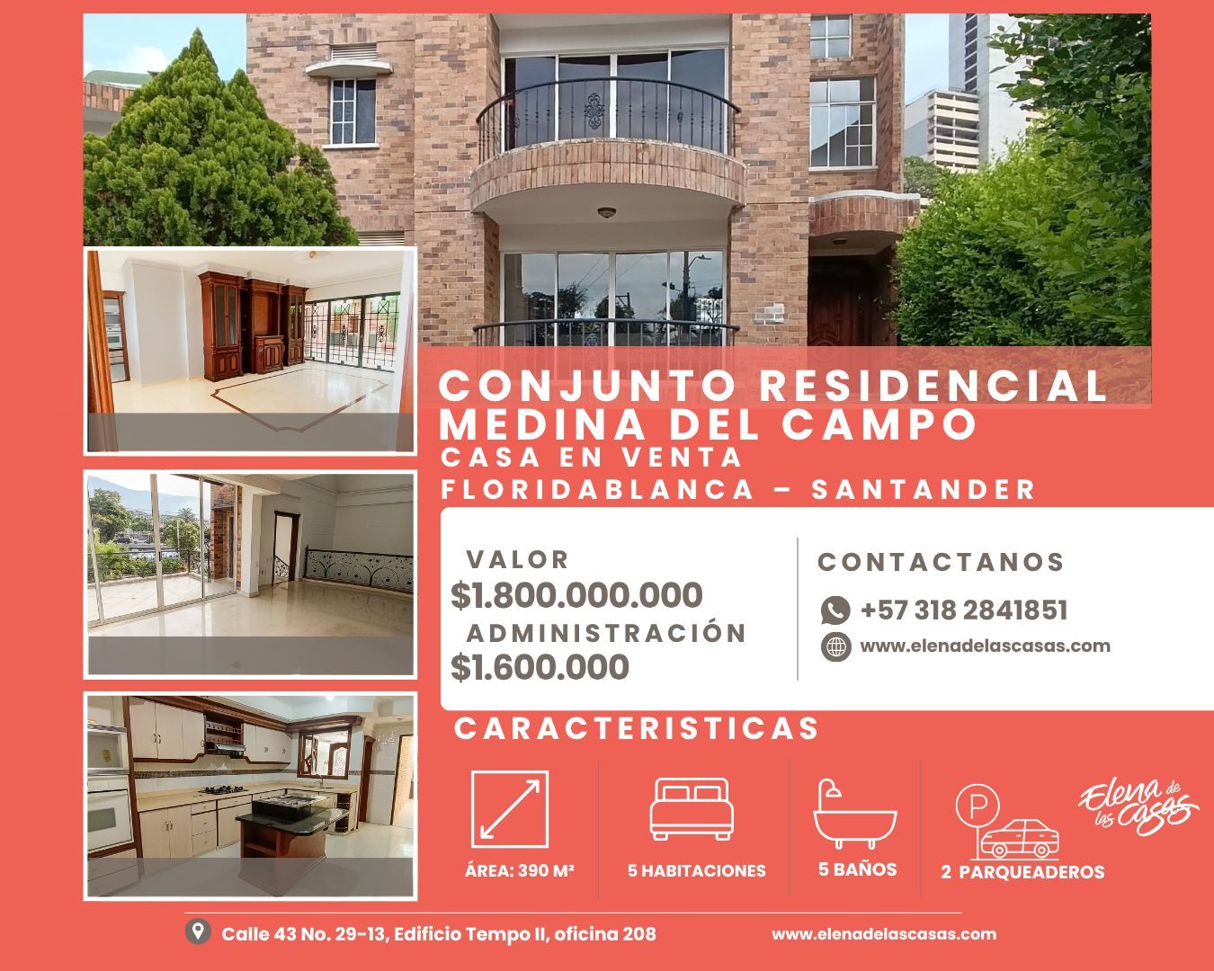 Casa en venta Santander Floridablanca Medina Del Campo 390 m2 Habitaciones 5 Baños 6 Garajes 2 Precio $1800000000