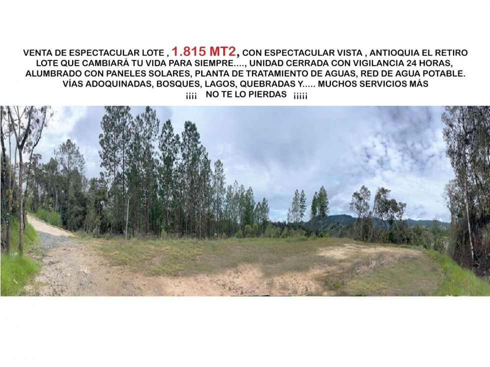 Lote en venta Antioquia El Retiro El Retiro 1815 m2 Habitaciones 0 Baños 0 Garajes 0 Precio $840000000