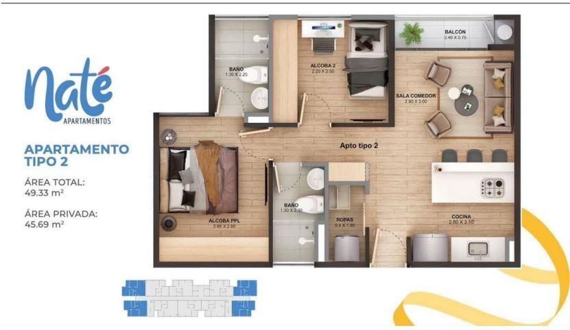 Apartamento en venta Antioquia Rionegro El Porvenir 49 m2 Habitaciones 2 Baños 2 Garajes 0 Precio $220000000