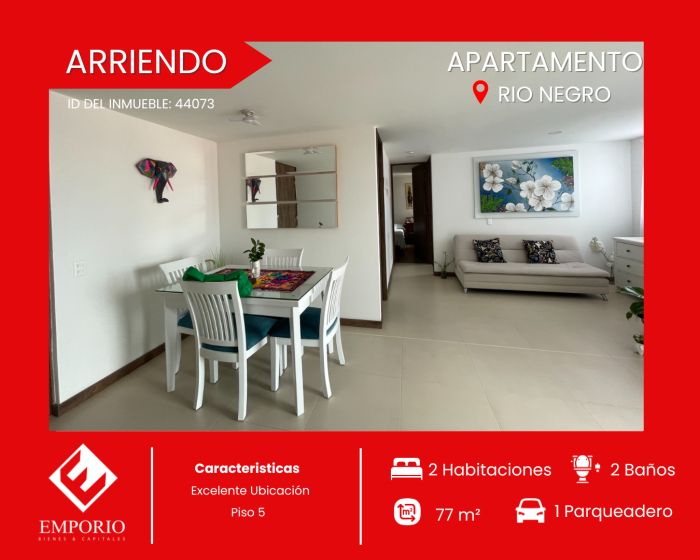 Apartamento en arriendo Antioquia Rionegro San Antonio 60 m2 Habitaciones 2 Baños 2 Garajes 1 Precio $2900000
