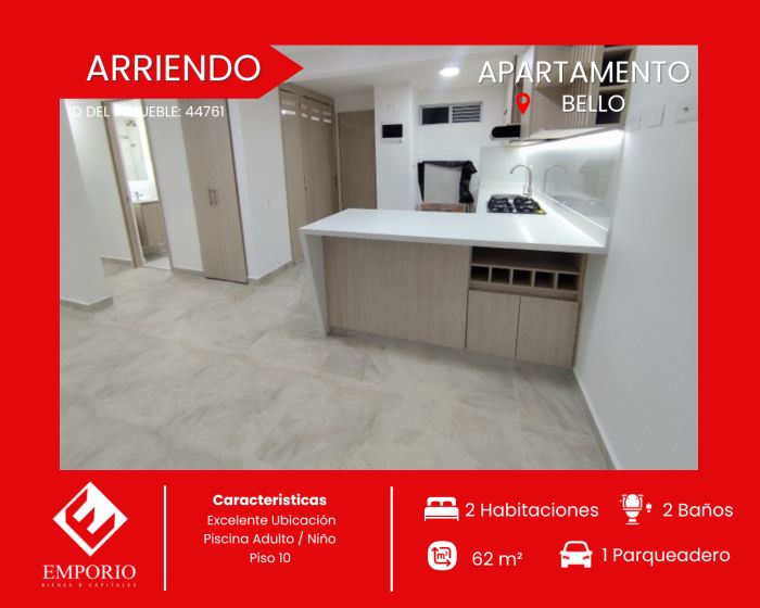 Apartamento en arriendo Antioquia Bello Asd 62 m2 Habitaciones 2 Baños 2 Garajes 1 Precio $1850000