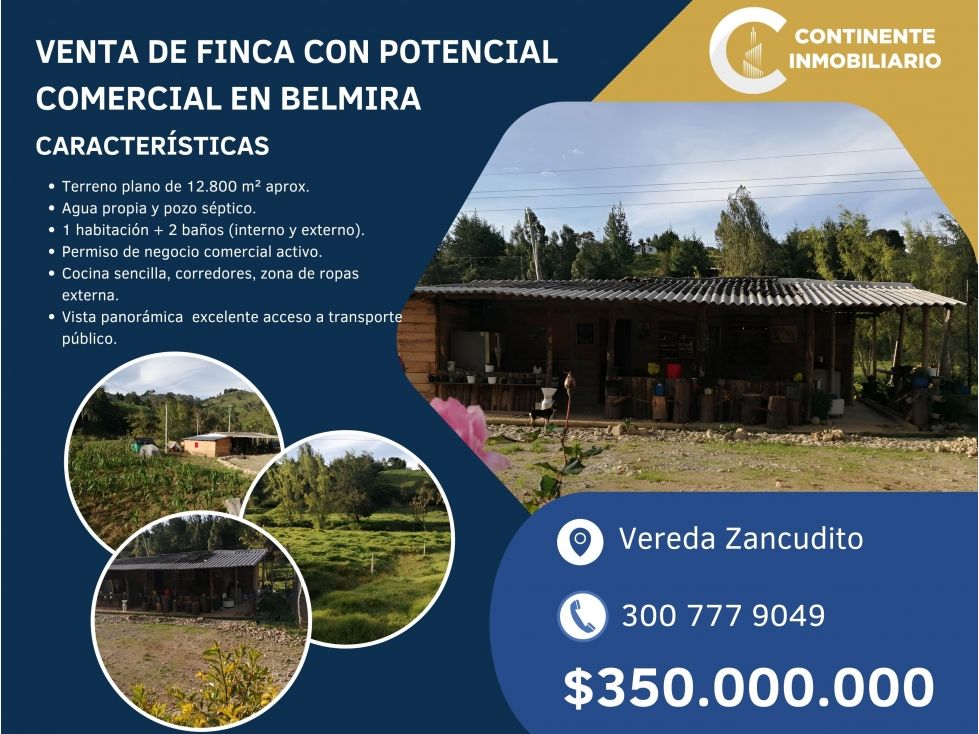 Finca en venta Antioquia Belmira Belmira 12800 m2 Habitaciones 1 Baños 2 Garajes 0 Precio $350000000