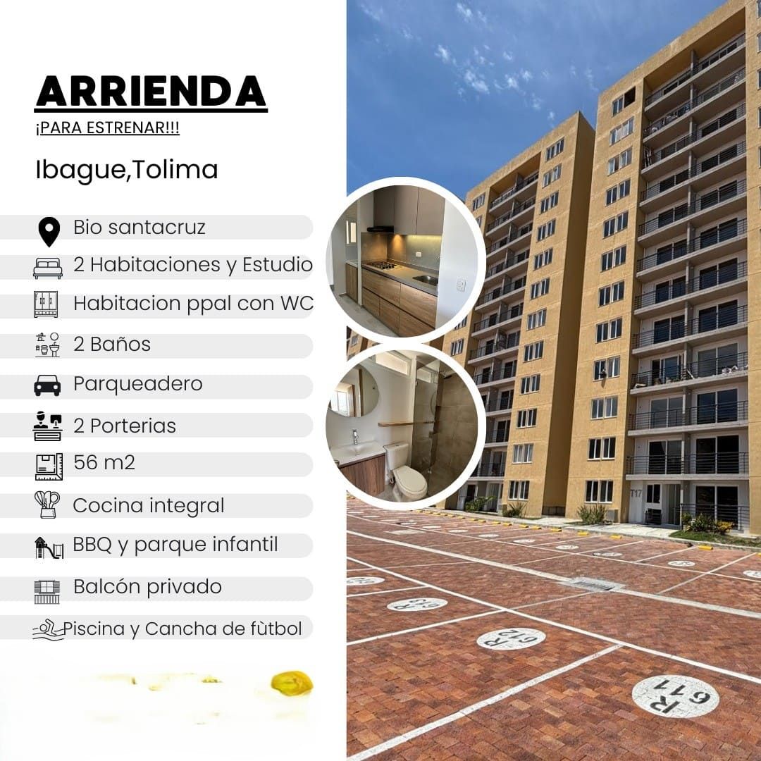 Apartamento en arriendo Tolima Ibagué Cr Tejares 56 m2 Habitaciones 2 Baños 2 Garajes 1 Precio $1400000