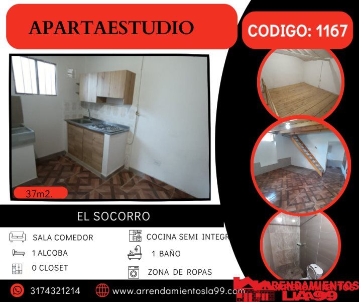 Apartaestudio en arriendo Antioquia Medellín El Socorro 40 m2 Habitaciones 1 Baños 1 Garajes 0 Precio $850000
