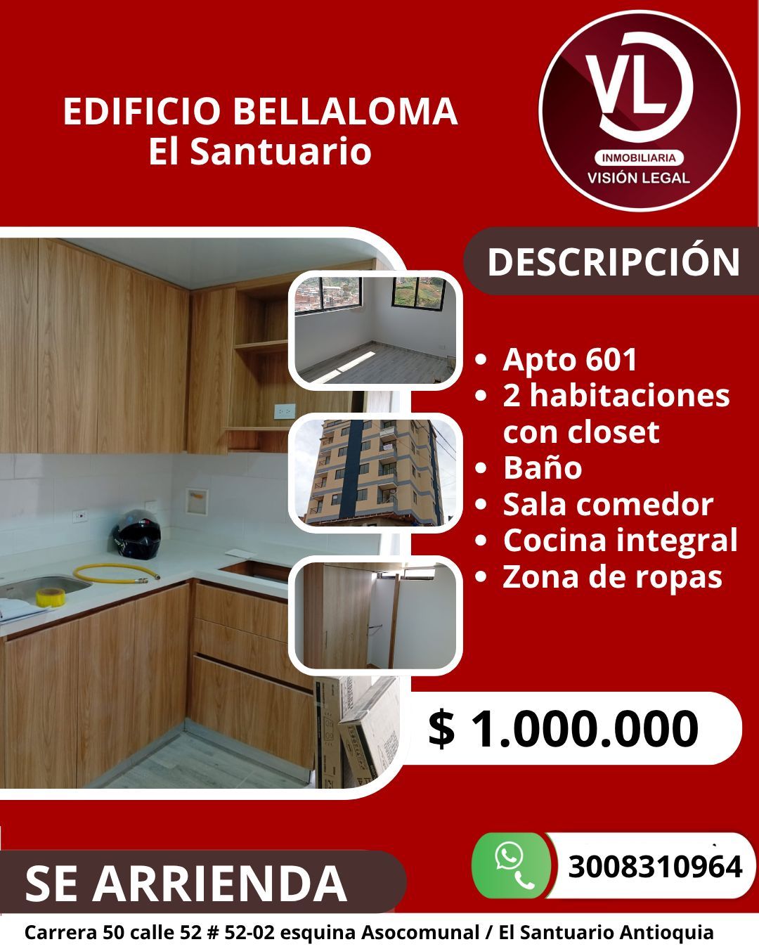 Apartamento en arriendo Antioquia El Santuario El Santuario 51 m2 Habitaciones 2 Baños 1 Garajes 0 Precio $1000000