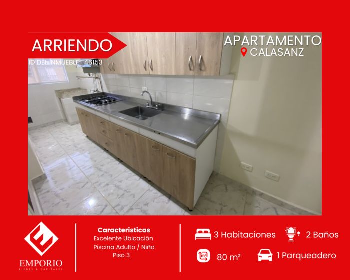 Apartamento en arriendo Antioquia Medellín Calasanz 80 m2 Habitaciones 3 Baños 2 Garajes 1 Precio $2800000