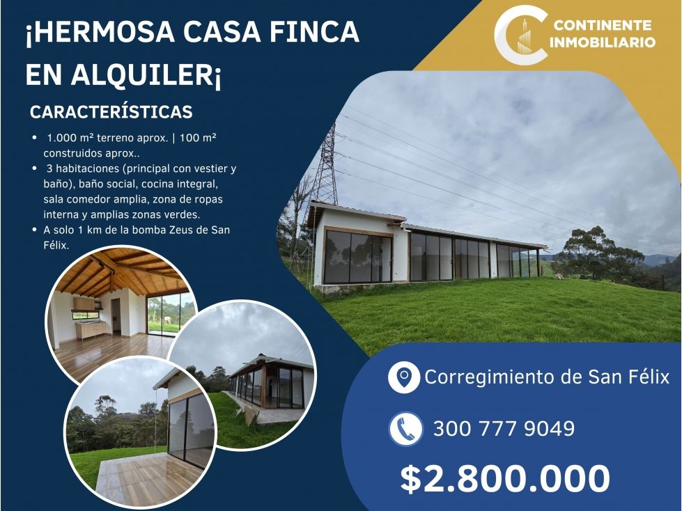 Casa Campestre en arriendo Antioquia Bello Bello 1000 m2 Habitaciones 3 Baños 2 Garajes 0 Precio $2800000