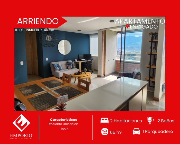 Apartamento en arriendo Antioquia Envigado El Esmeraldal 65 m2 Habitaciones 2 Baños 2 Garajes 1 Precio $3600000