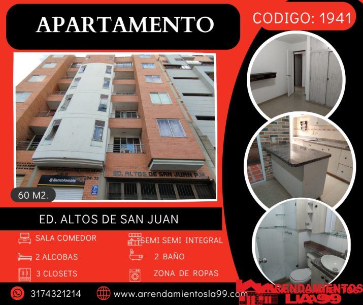 Apartamento en arriendo Antioquia Medellín Campo Alegre 55 m2 Habitaciones 2 Baños 2 Garajes 0 Precio $2000000