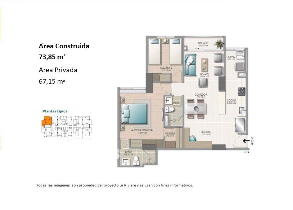 Apartamento en venta Antioquia Medellín Simesa 67 m2 Habitaciones 2 Baños 2 Garajes 1 Precio $800000000