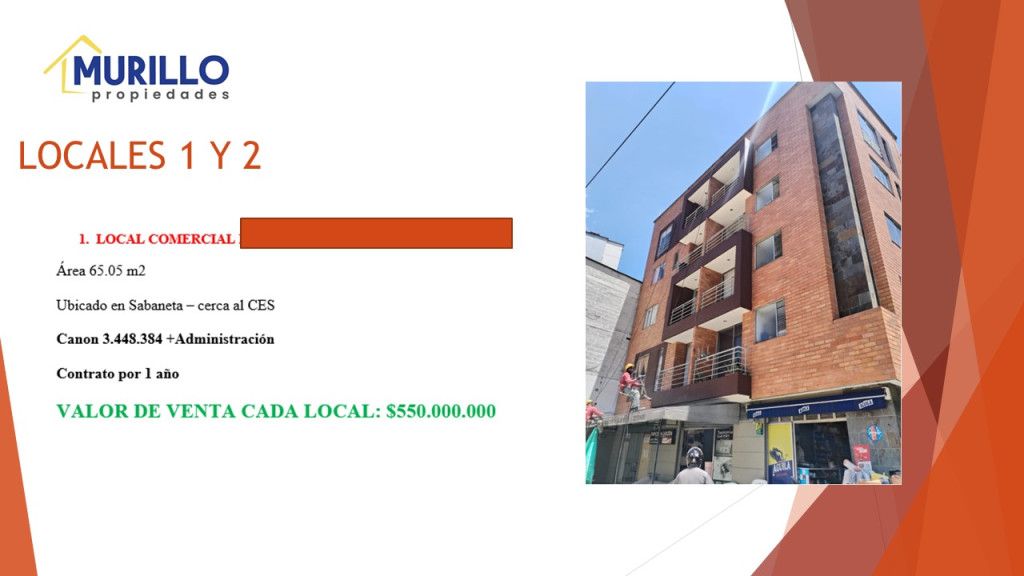 Local en venta Antioquia Sabaneta Playas De Dona Maria 65 m2 Habitaciones 0 Baños 0 Garajes 0 Precio $550000000