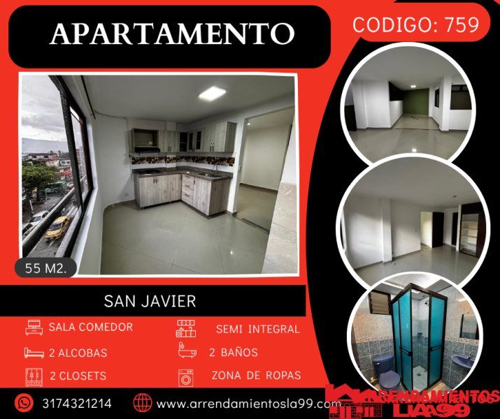 Apartamento en arriendo Antioquia Medellín San Javier No1 62 m2 Habitaciones 2 Baños 2 Garajes 0 Precio $1600000